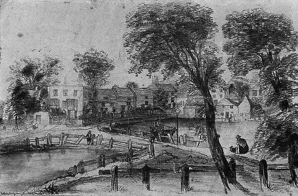1852 Drawing of Pond Square Highgate by H Scrimgeour