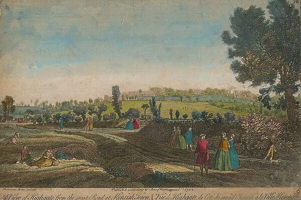 View of Highgate from the Great Road Kentish Town 1752 engraving