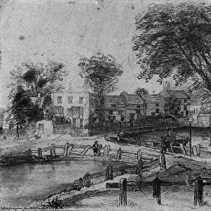 1852 Drawing of Pond Square Highgate by H Scrimgeour